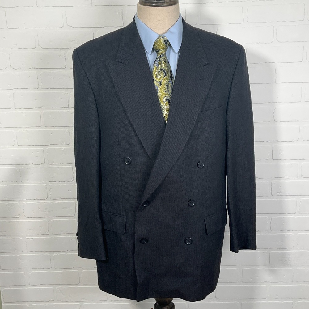 Christian St John Blazer Men 44R Dark Gray Herringbone Double Breasted Peak
